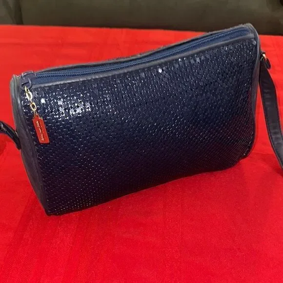 Whiting & Davis Navy Sequin Purse - Picture 3 of 11